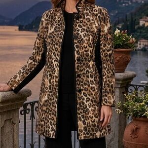 DENNIS by DENNIS BASSO Leopard Coat w/ Black Panels & Pockets - 20W - Padded
